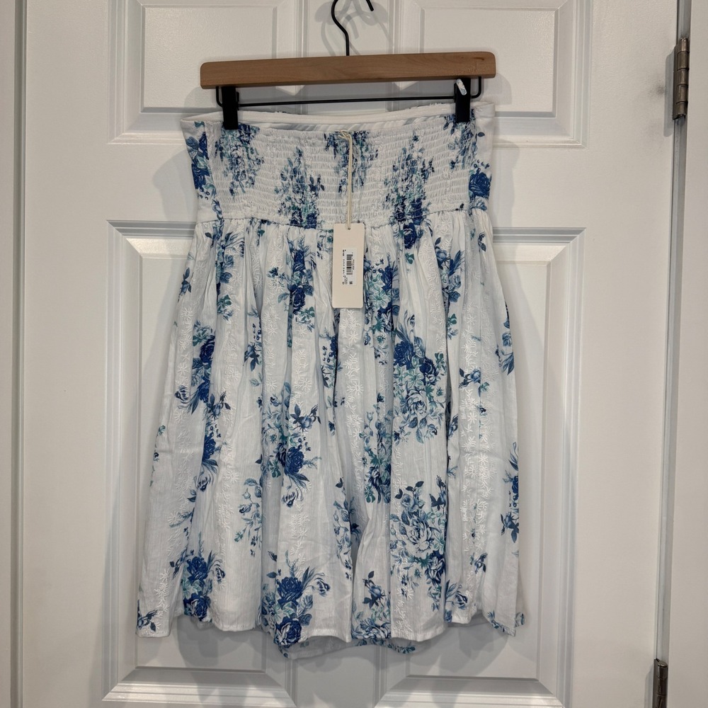 Altar'd State Blue Floral Strapless Mini Dress White Summer Sundress Size Medium - Picture 4 of 5